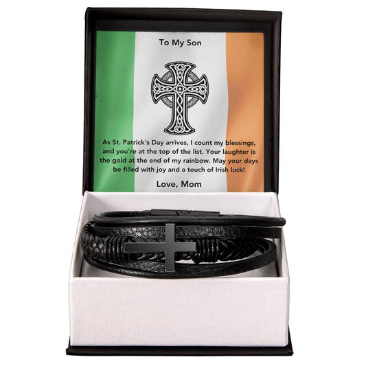 To My Son, Love Mom Irish Cross Bracelet